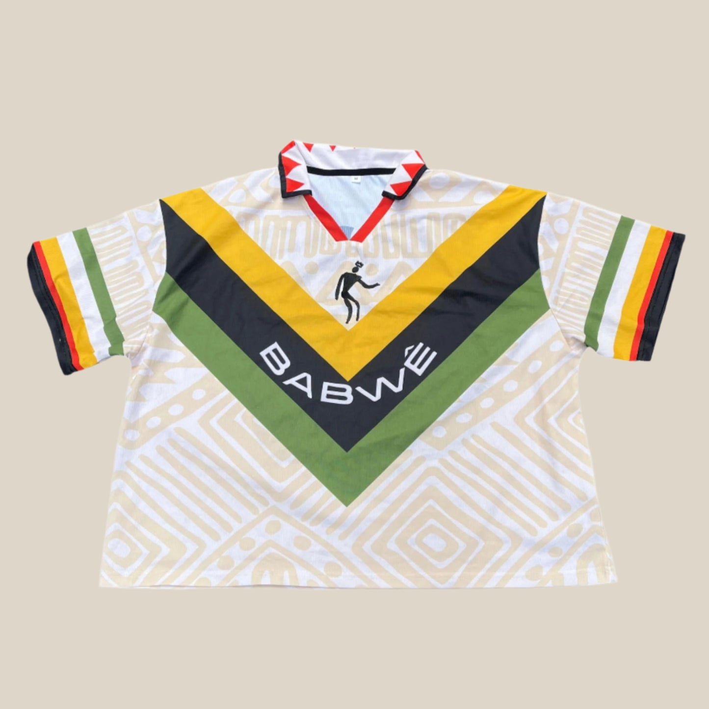 Vintage Zimbabwean soccer jersey featuring national colors and retro design – inspired by classic 90s football culture."