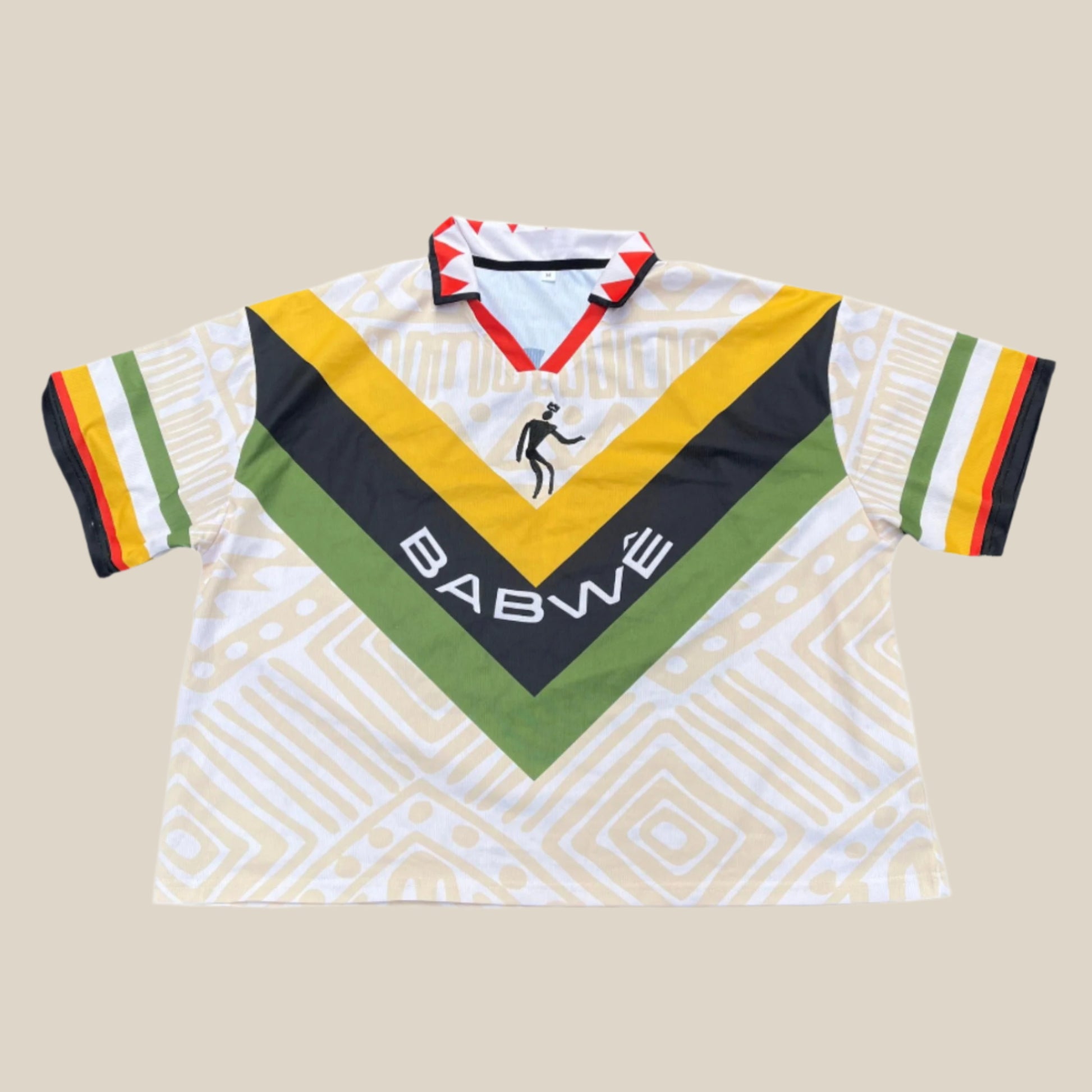 Vintage Zimbabwean soccer jersey featuring national colors and retro design – inspired by classic 90s football culture."