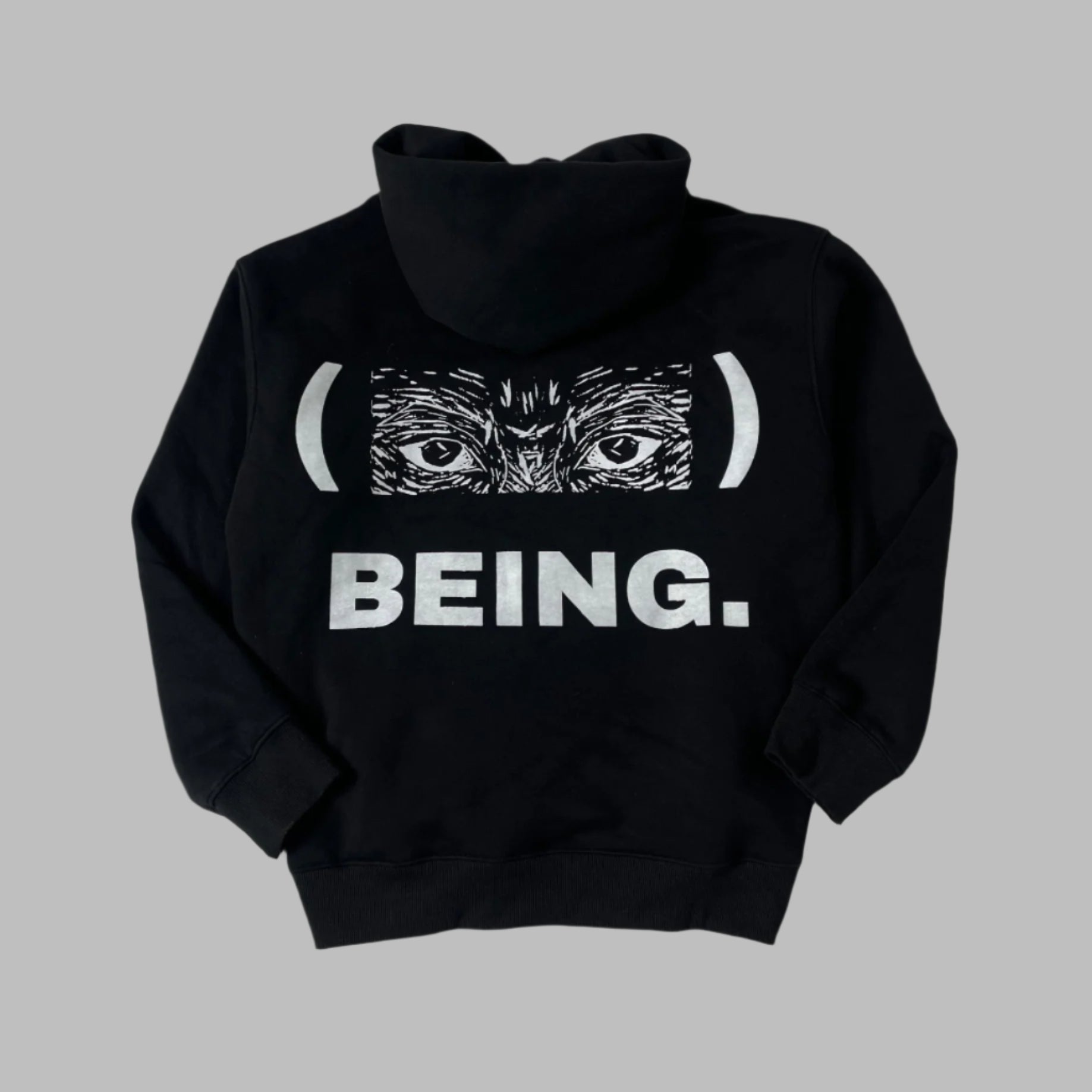 Back view of the black hoodie from Babwê, a Zimbabwean clothing brand blending traditional African symbols with modern streetwear